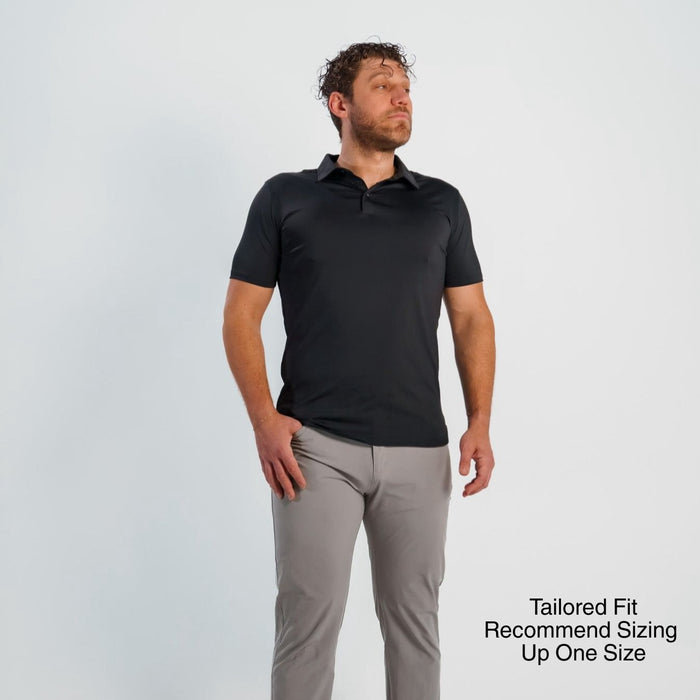 Tom Polo Black worn — men's performance golf polo Scottsdale lifestyle | PILLAR