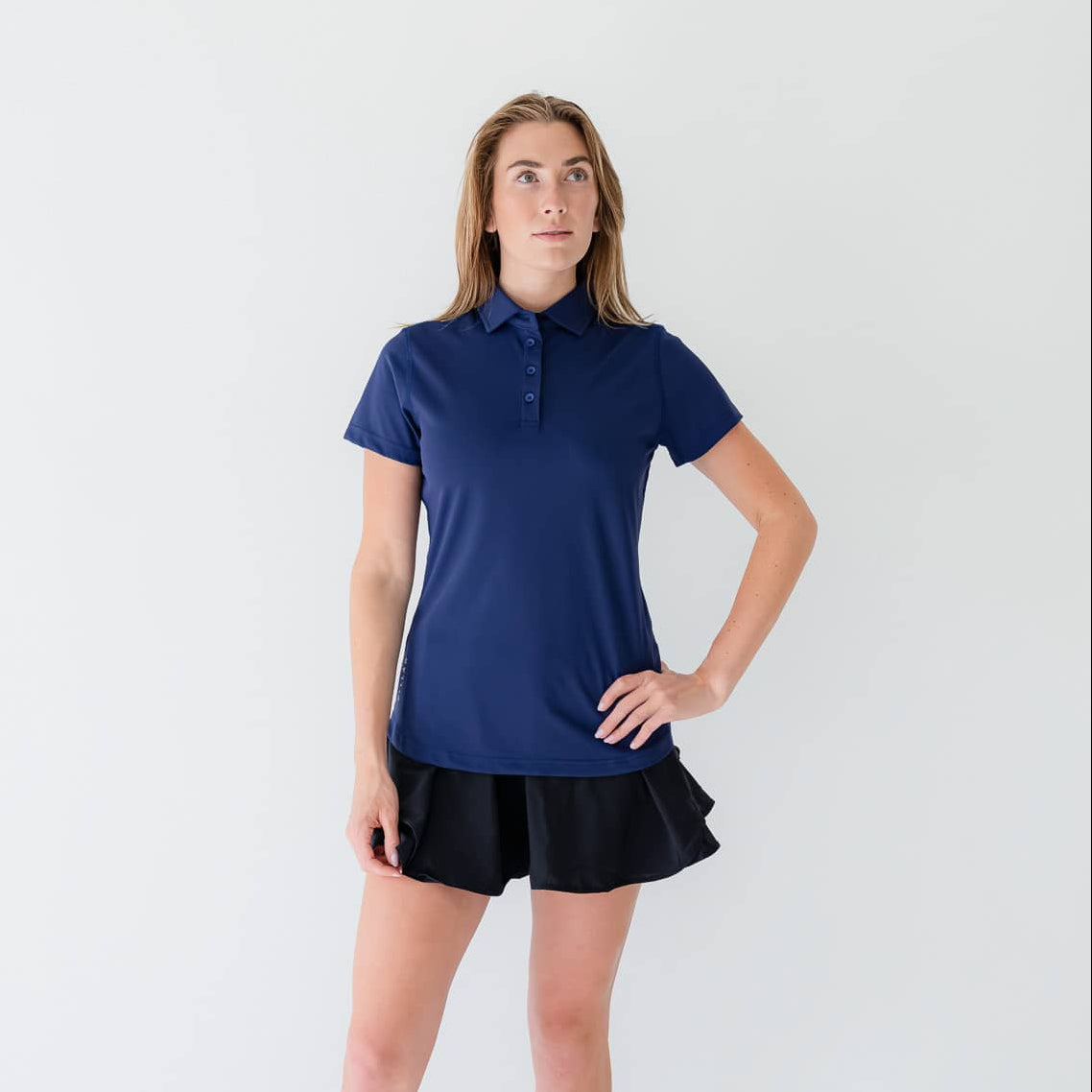 Maddie Polo in navy, tailored through the waist | PILLAR