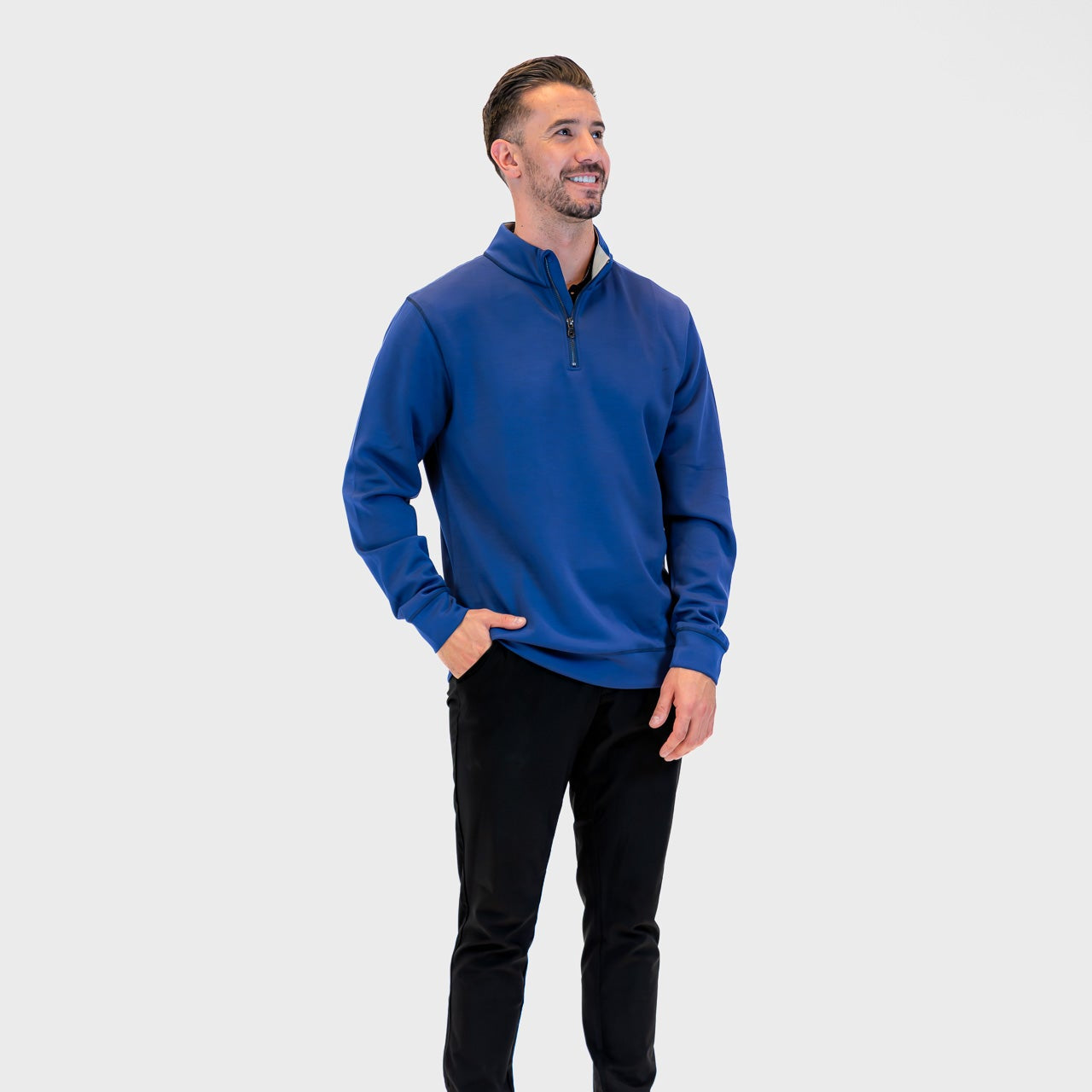 Alec Quarter Zip in Blue, cold morning tee time layer | PILLAR