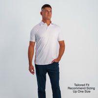 Maddie Polo, white performance polo for track day | PILLAR