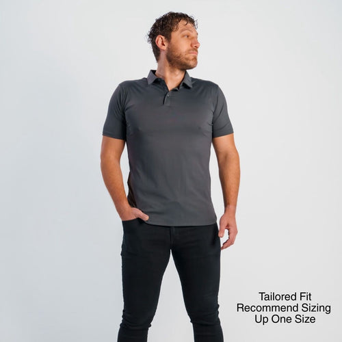 Tom Polo in Grey, tonal logo free performance polo | PILLAR
